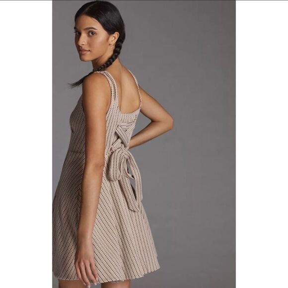 NWT Anthropologie Maeve Jacquard Mini Dress Tan Large - Picture 5 of 16